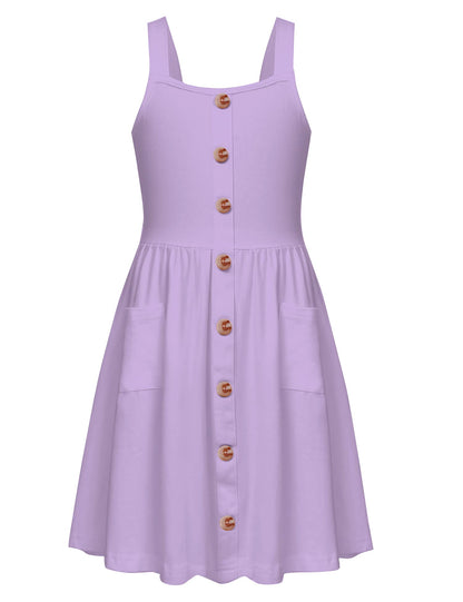 Arshiner Mädchen Kleider Ärmelloses Kinderkleid Knopfleiste Trägerkleid Sommer Baumwolle Swingkleid Festliches A-Linie Freizeitkleid Elegant Kleid für Mädchen 5-14 Jahre