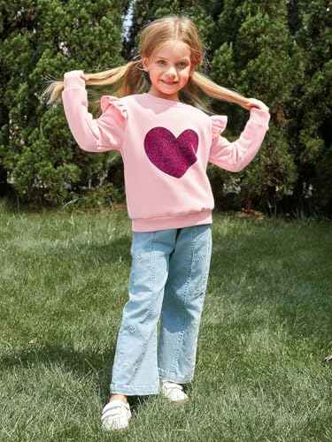 Balkorith Girls' Heart Pullover Cotton Children's Valentine's Day Sweatshirt Crew Neck Long Sleeve Winter Clothing Tops 2-7 Years