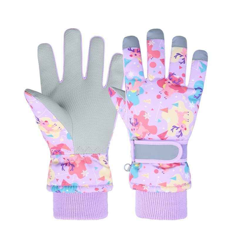 FAYHIJUN Children's Winter Snow Gloves Ski Gloves for 1-13 Years Girls Boys PU Palm Waterproof Windproof Warm Fleece Winter Gloves Cycling Gloves
