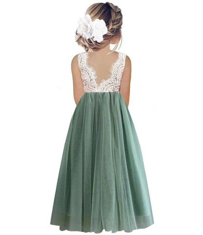 Beganly Mädchen Festtagskleider Spitze V-Rücken Kleid ärmellos Flauschig Tüll Prinzessin Partykleid Blumenmädchen Kleider