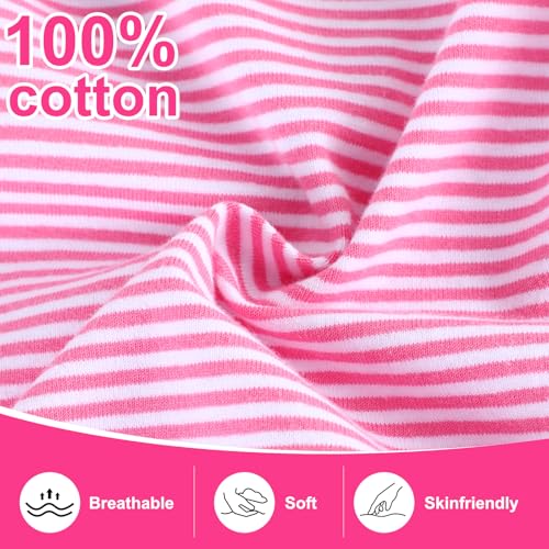 JinBei Mädchen T-Shirts Baumwolle Kinder Kurzarm Oberteile Rundhals Tops Shirts Atmungsaktiven Sommer Kleidung Niedlichen Mustern Sportshirt Casual Rosa und Weiß Streifen 2-7 Jahre, GR. 92-122