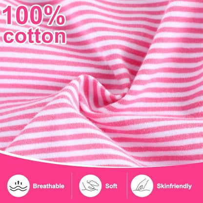 JinBei Mädchen T-Shirts Baumwolle Kinder Kurzarm Oberteile Rundhals Tops Shirts Atmungsaktiven Sommer Kleidung Niedlichen Mustern Sportshirt Casual Rosa und Weiß Streifen 2-7 Jahre, GR. 92-122