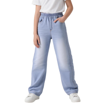 Baogaier Mädchen Jeans Wide Leg Denim Hosen Kinder Baggy Jeanshosen Lässige Weich Elastischer Bund Weites Bein Streetwear mit Taschen Teenager Loose Fit Jean Hose für 6-14 Jahre, Gr.122-164