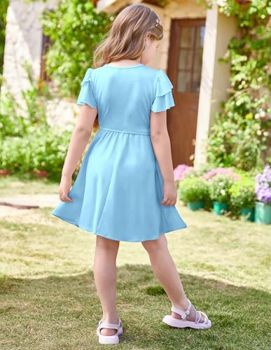 GRACE KARIN Girls Summer Dress Ruffle Short Sleeve Casual A-Line Princess Dress with Pockets Wedding Flower Girl Dresses 