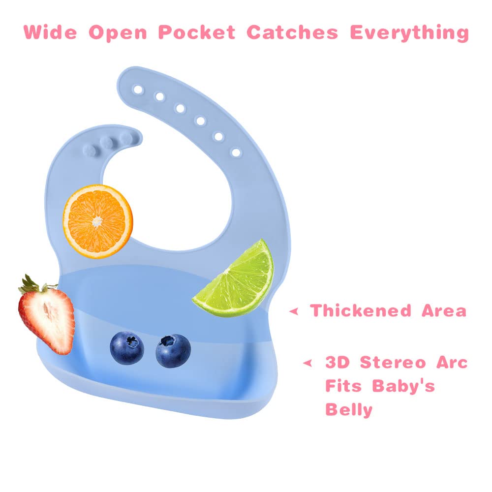 Vicloon Silikon Baby Lätzchen, 2 Stück Baby Lätzchen mit Auffangschale, BPA Frei, Einfache Reinigung, Wasserdicht Silikon-lätzchen für Jungen Mädchen, Kaninchen-Einhorn（Rosa）