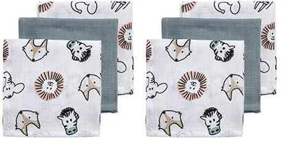 Meyco 457019 Mull/Musselin Spucktücher 3er Set, 30x30cm ANIMAL-UNI Stone Green-Weiss