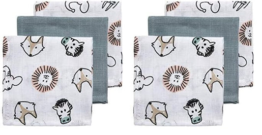 Meyco 457019 Mull/Musselin Spucktücher 3er Set, 30x30cm ANIMAL-UNI Stone Green-Weiss