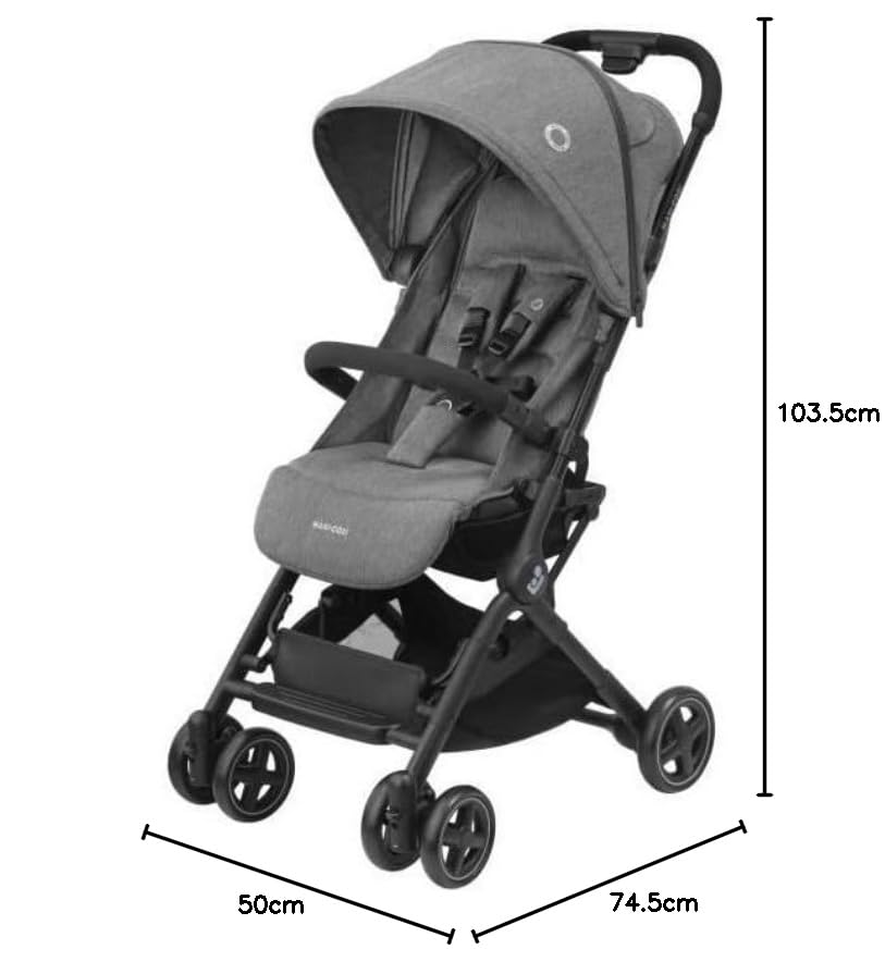 Maxi-Cosi Lara2 Baby Kinderwagen, 0–4 Jahre, 0–22 kg, federleichter, kompakter Buggy, 3 Liegepositionen, flache Liegeposition, klein zusammenklappbar, Schultergurt, Essential Black - Meloni2