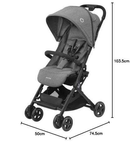 Maxi-Cosi Lara2 Baby Kinderwagen, 0–4 Jahre, 0–22 kg, federleichter, kompakter Buggy, 3 Liegepositionen, flache Liegeposition, klein zusammenklappbar, Schultergurt, Essential Black - Meloni2