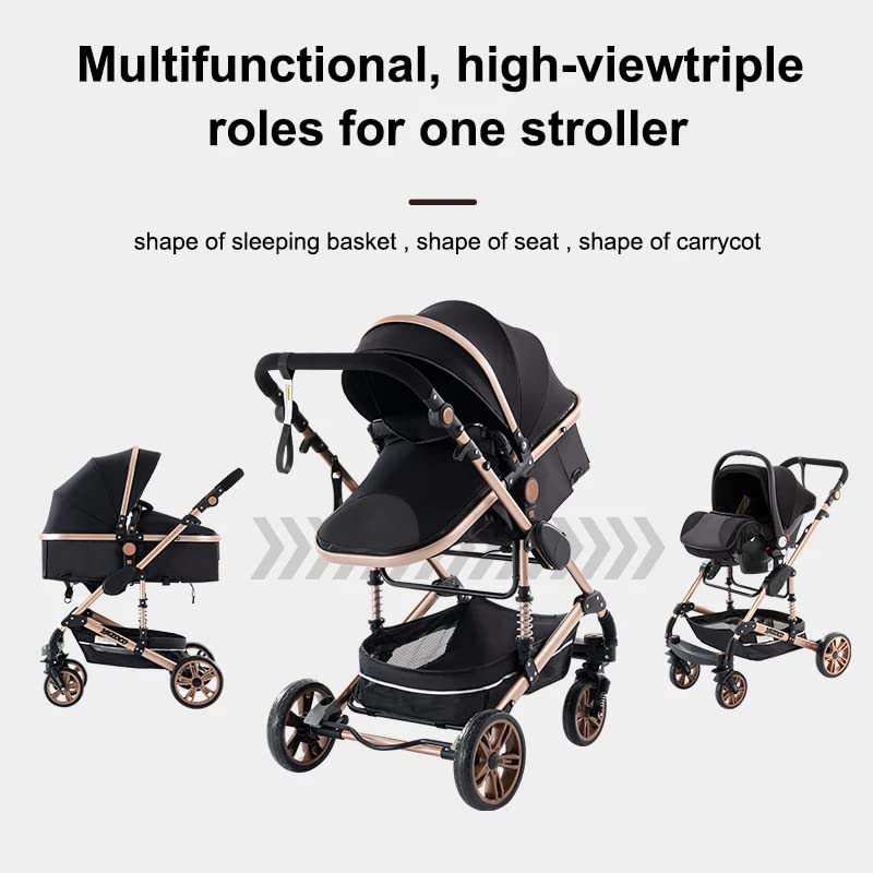 YAZOCO Kinderwagen 3 in 1 Buggy Babybett Komplett Set mit einem Klick Zusammenklappbarer Kinderwagen, KombiKinderwagen Aluminiumrahmen für Neugeborene Sitzzubehör