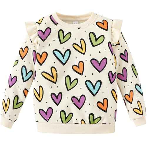 Balkorith Girls' Heart Pullover Cotton Children's Valentine's Day Sweatshirt Crew Neck Long Sleeve Winter Clothing Tops 2-7 Years