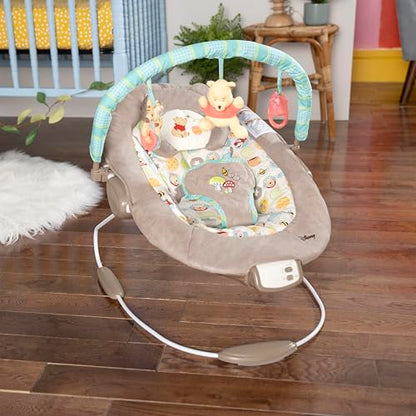 Bright Starts, Disney Baby, Winnie the Pooh Babywippe Babyschaukel mit Vibrationen, Automatischer Ausschaltfunktion, Melodien, Lautstärkeregler, Abnehmbarer Kopfstütze und Spielbogen