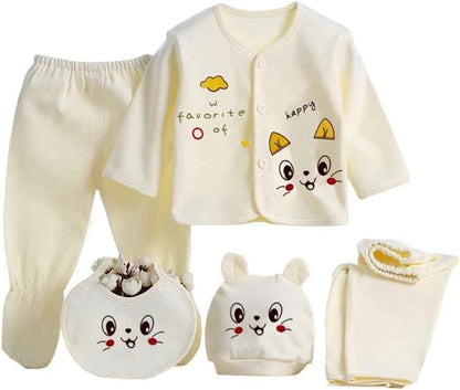 Gajaous 5 Pieces Newborn 0-3 M Boys Girls Baby Cotton Clothing Tops Hat Trousers Suit Outfit Sets One Size