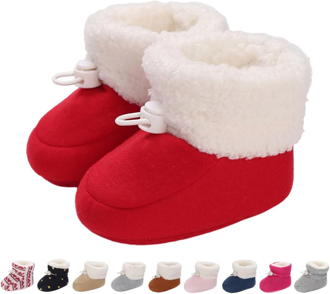 Baby Winter Shoes Warm Baby Shoes Winter Non-Slip Adjustable Newborn Snow Shoes First Walking Shoes Lined Thermal Fleece Crawling Shoes Slippers Winter Boots 0-18 Months 