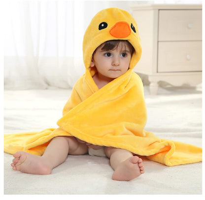Doladola Baby Decke Babys Tier Design，Flanell Kinder Decke Kapuzenhandtuch für Mädchen und Jungen，Baby Kapuze Badeponcho Kinder Warm（gelbe Ente）