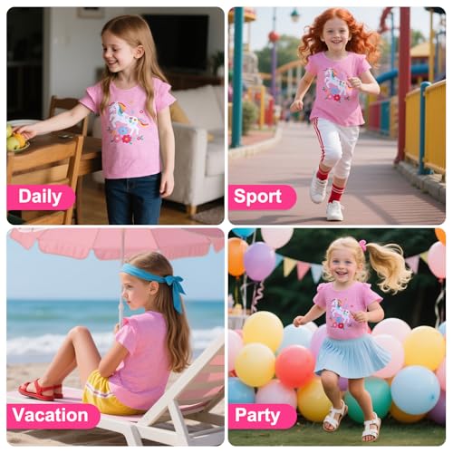 JinBei Mädchen T-Shirts Baumwolle Kinder Kurzarm Oberteile Rundhals Tops Shirts Atmungsaktiven Sommer Kleidung Niedlichen Mustern Sportshirt Casual Rosa und Weiß Streifen 2-7 Jahre, GR. 92-122