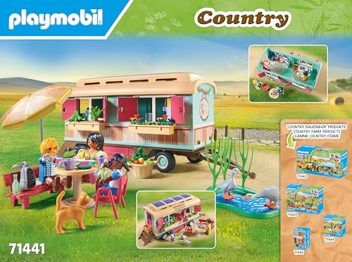 PLAYMOBIL Country 71441 Gemütliches Bauwagencafé, spielerisches Lernen mit liebevoll gestaltetem Bauwagen, detailreicher Austattung und einem Gänseteich, nachhaltiges Spielzeug für Kinder ab 4 Jahren