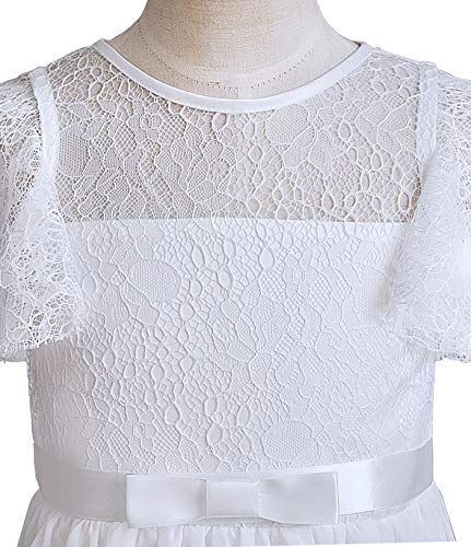 TYHTYM Blumenmädchen Kleid, Festzug, Hochzeit, Spitzenkleid, Abschlussballkleid, Mädchen, Partykleid, Flattern Ärmel, Weiß