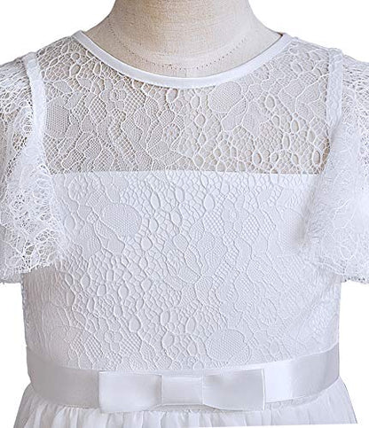 TYHTYM Blumenmädchen Kleid, Festzug, Hochzeit, Spitzenkleid, Abschlussballkleid, Mädchen, Partykleid, Flattern Ärmel, Weiß