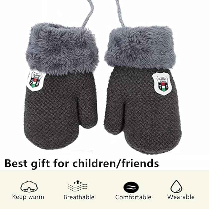 AVJERA 1-3 Jahre Baby Winter Handschuhe Kinder Gestrickte Fäustlinge Warm Verdickte Kinderhandsche Fausthandschuh mit Schnur Outdoor Weich Winterhandschuhe Skihandschuhe Handwärmer für Jungen Mädchen