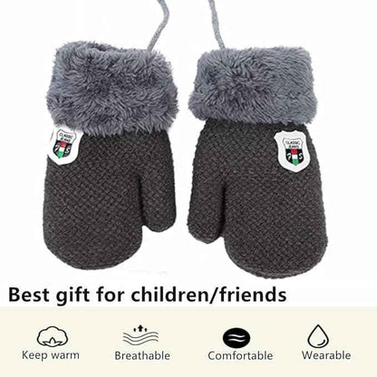 AVJERA 1-3 Jahre Baby Winter Handschuhe Kinder Gestrickte Fäustlinge Warm Verdickte Kinderhandsche Fausthandschuh mit Schnur Outdoor Weich Winterhandschuhe Skihandschuhe Handwärmer für Jungen Mädchen