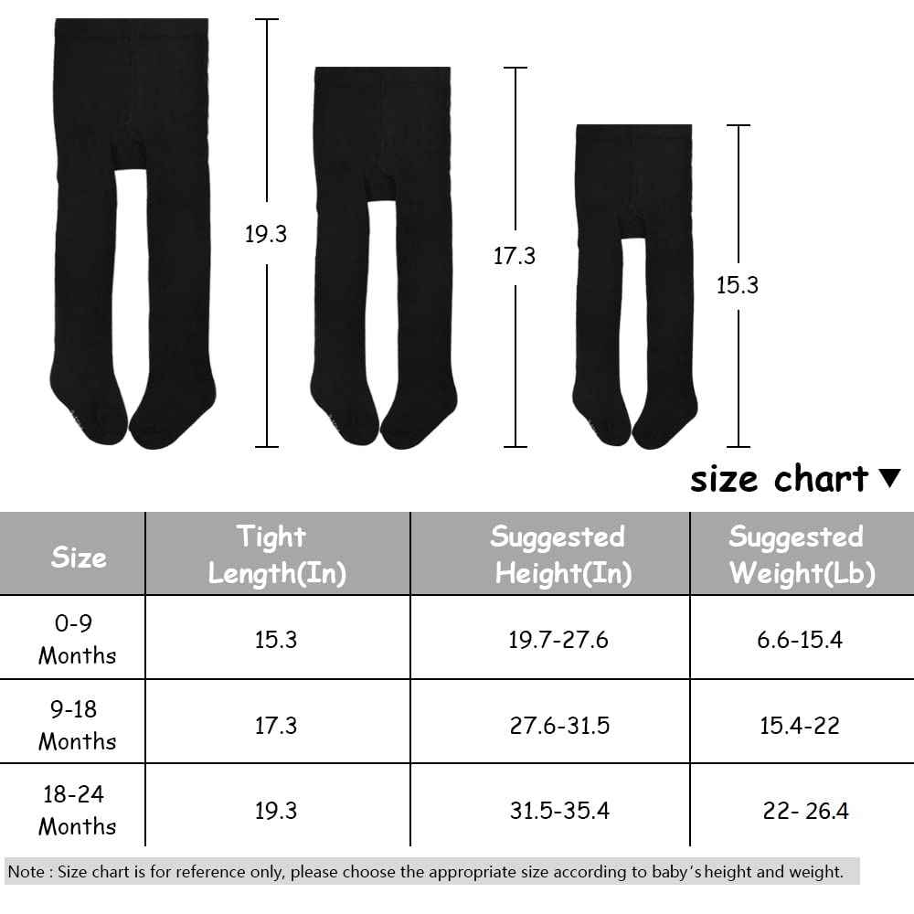 SPTRAMLE Baby Tights Girls Tights - 3 Pairs for Toddlers (0-2 Years) Cotton Tights, Baby Comfortable Breathable 9 Months 18 Months