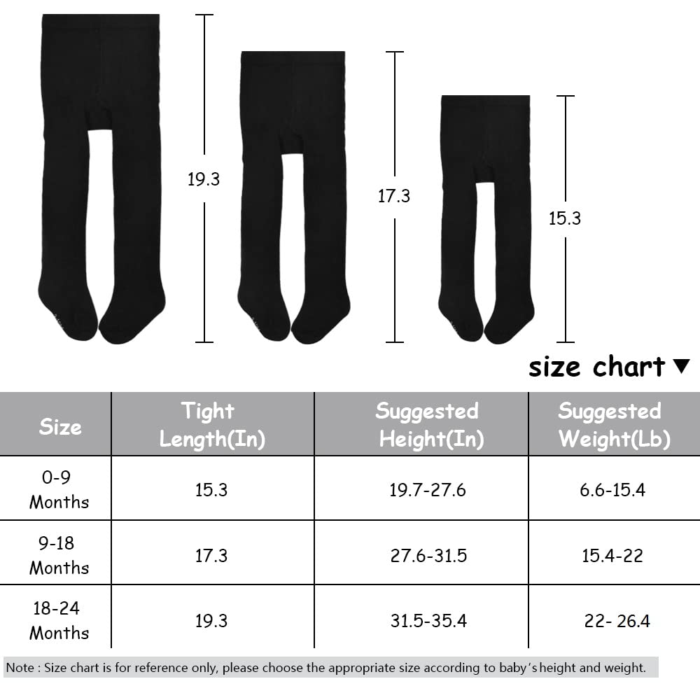 SPTRAMLE Baby Tights Girls Tights - 3 Pairs for Toddlers (0-2 Years) Cotton Tights, Baby Comfortable Breathable 9 Months 18 Months