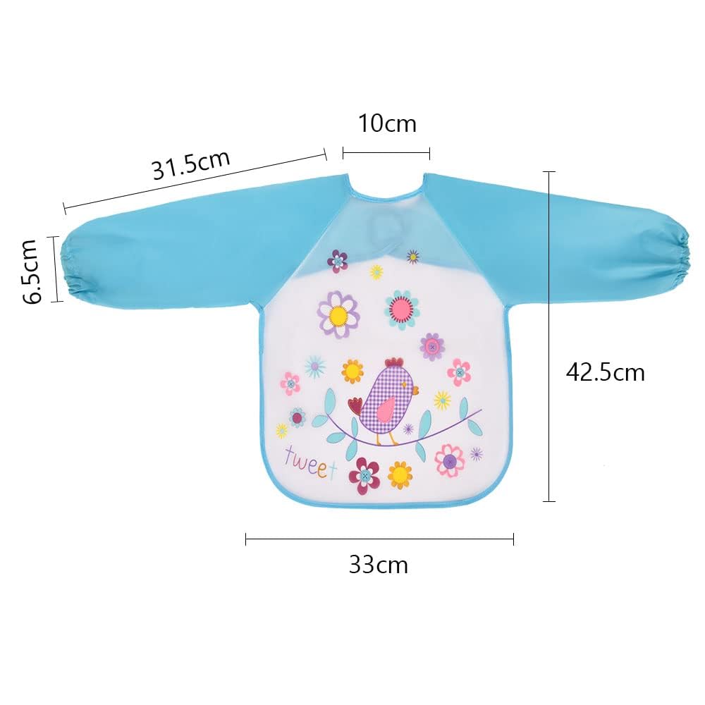 Vicloon Waterproof Baby Bibs, 5pcs Baby Bibs with Long Sleeves, Sleeved Bibs, Unisex Bib Set for Eating, Arts, Crafts, Painting, Playing (Pink, Blue, Green, Yellow) 