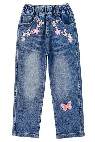 KIDSCOOL SPACE Girls Jeans Split Hem with RAL Edges Elastic Waist in High Elastic Wide Leg Denim Pants