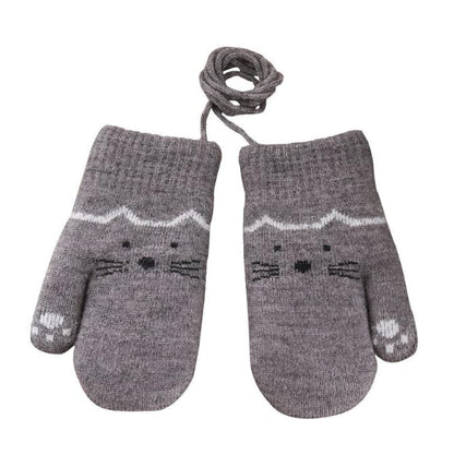 Kids Winter Gloves Mittens Baby Cartoon Mitten Neck Gloves Thick Double Knitted Glove with Plush,0 - 3 years old, Playing, Running, Skiing