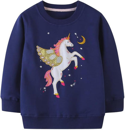 LitBud Mädchen Sweatshirts Einhorn Pullover für Kleinkind Kleidung Top Langarm Jumper Rundhals T Shirt Herbst Winter für Kinder Größe 1-7 Jahre