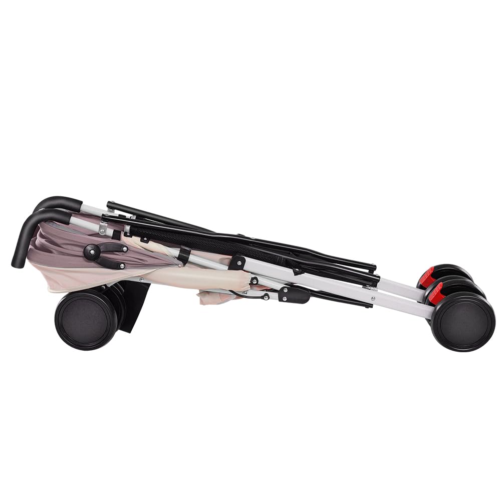 Buggy für Babys, ultraleicht, kompakt, faltbar und neigbar, von Geburt bis 25 kg, mit Trolley-System, Regenschutz inklusive, ausziehbarer Haube, C-schwarz