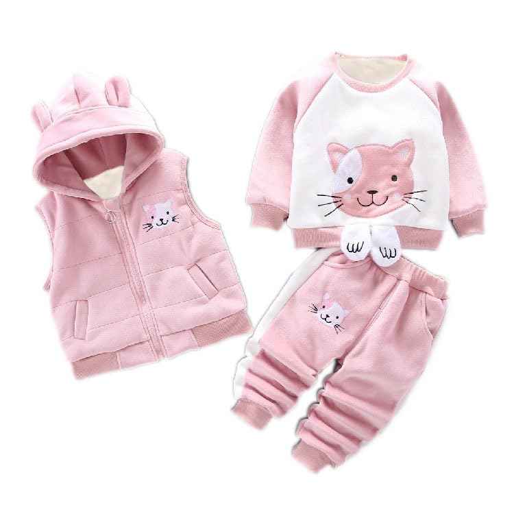 Children Warm Clothes Children Jumpsuit Vest Sleeveless Hooded Child Winter Three Pieces Clothes Child Long Sleeve Sweatshirt Pants Set Children Cartoon Bear Clothes 0-4 Years