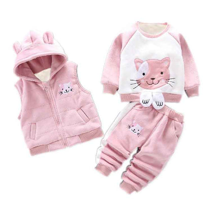 Children Warm Clothes Children Jumpsuit Vest Sleeveless Hooded Child Winter Three Pieces Clothes Child Long Sleeve Sweatshirt Pants Set Children Cartoon Bear Clothes 0-4 Years