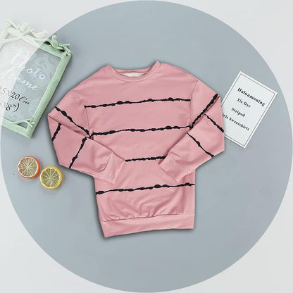 Haloumoning Sweatshirt Mädchen Streifen Rundhalsausschnitt Kinder Pullover Casual Langarm Tops