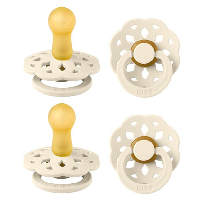 BIBS Boheme Schnuller 4er-Pack. BPA-frei, Kirschform Nippel. Naturkautschuk/Latex, Hergestellt in Dänemark. Größe 1/2, (0-6 Monate/6-18 Monate), (4er Pack), Vanilla Mix - Meloni2