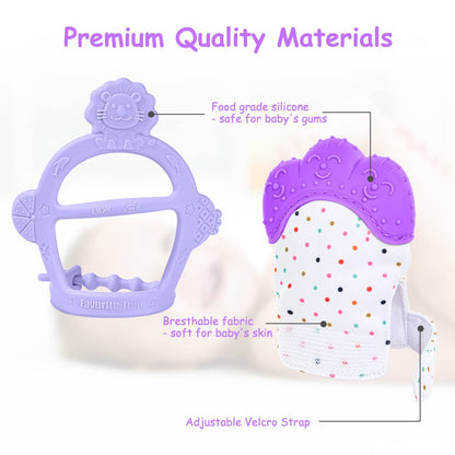Vicloon Baby Beißhandschuhe mit Beißring Spielzeug, Weicher Beissring Baby,BPA Frei,Beruhigen Sie wundes Zahnfleisch,Handschuhe Beißring Spielzeug für 0-6 Monate Baby-Blau