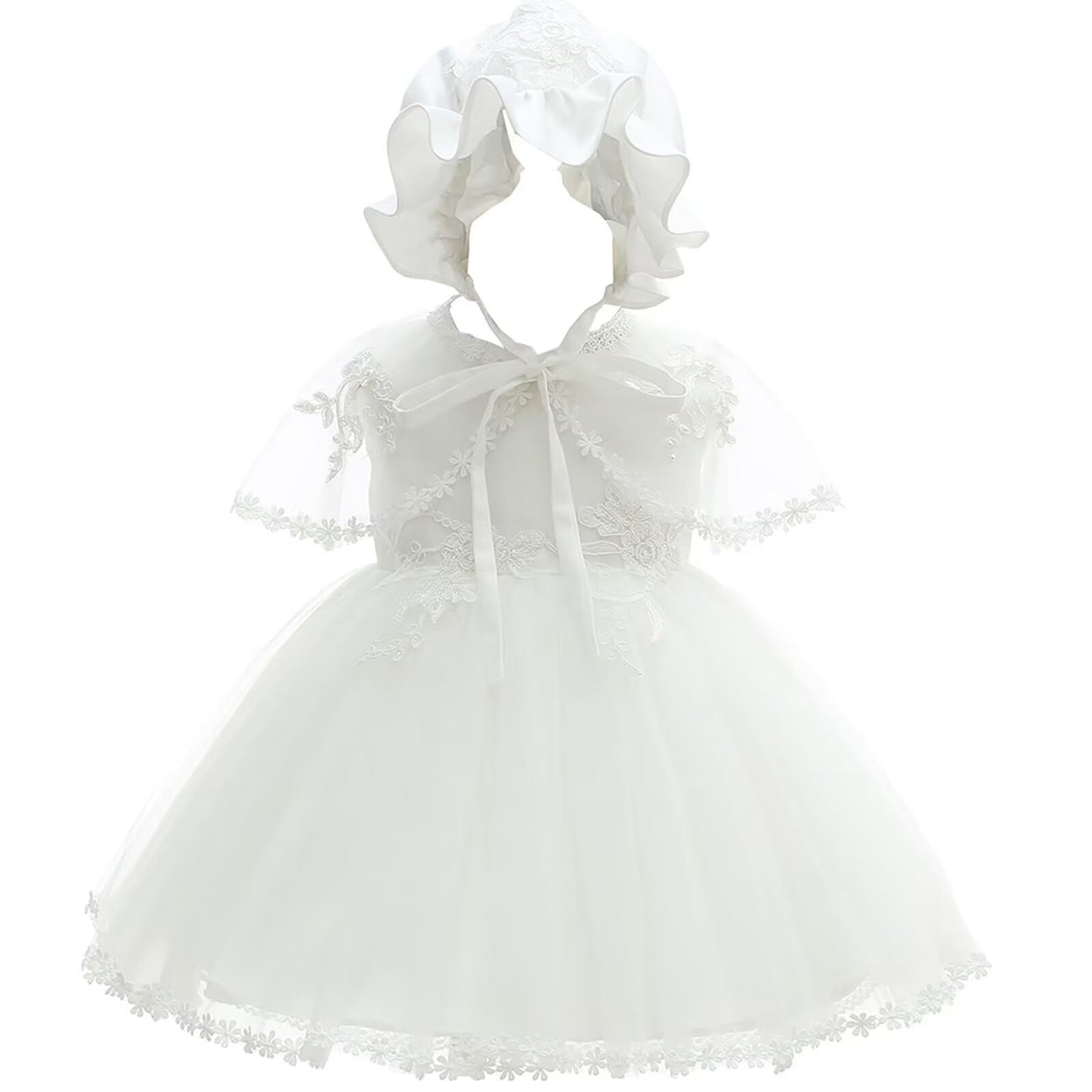 Baby Mädchen Weiße Taufe Kleid mit Kapuze Neugeborene Taufe Kleid Spitze Kleid für Hochzeit Geburtstag