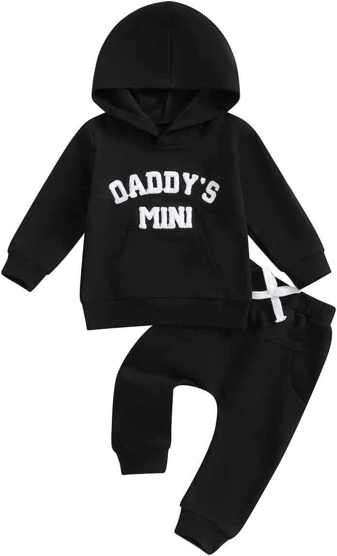 LUVCES Kleinkind Baby Jungen Outfits Langarm Daddy’s Mini Kapuzenpullover Sweatshirts + Hosen 2-teiliges Herbst Winter Frühling Kleidungsset