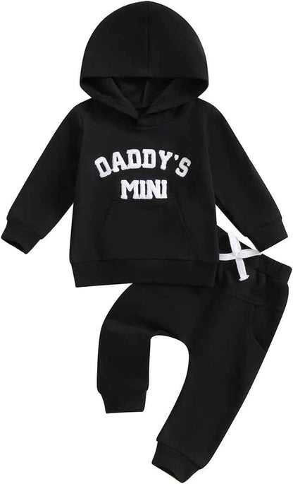 LUVCES Kleinkind Baby Jungen Outfits Langarm Daddy’s Mini Kapuzenpullover Sweatshirts + Hosen 2-teiliges Herbst Winter Frühling Kleidungsset