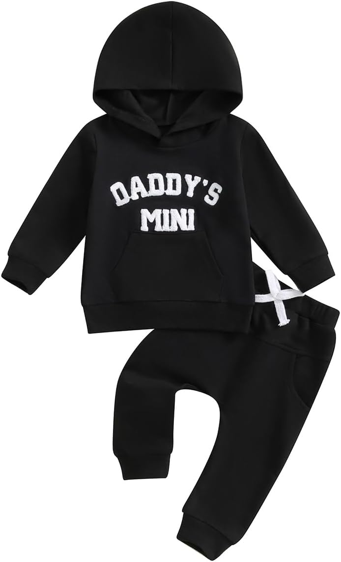 LUVCES Kleinkind Baby Jungen Outfits Langarm Daddy’s Mini Kapuzenpullover Sweatshirts + Hosen 2-teiliges Herbst Winter Frühling Kleidungsset