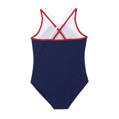 TIZAX Girls' One Piece Swimsuit Back Cross Multi Straps Kids Swimwear UPF 50+ Quick Drying Beach Bikini Swimwear