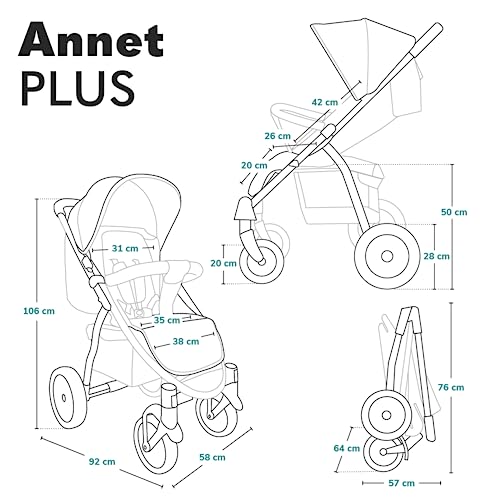 LIONELO Annet Plus Buggy up to 22 kg with Reclining Function, Small Folding Pushchair with Accessories, EVA Foam Wheels, Mosquito Net, Foot Cover Drink Holder, Basket Dreamin