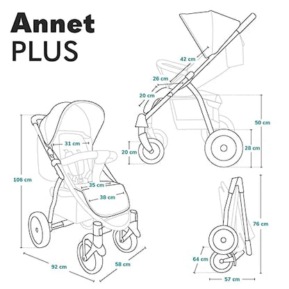 LIONELO Annet Plus Buggy up to 22 kg with Reclining Function, Small Folding Pushchair with Accessories, EVA Foam Wheels, Mosquito Net, Foot Cover Drink Holder, Basket Dreamin