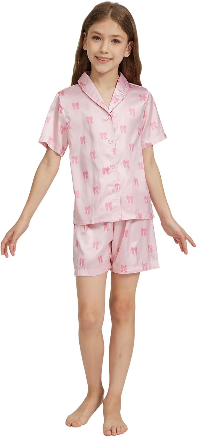Pyjamas Mädchen Kinder, Süße Pyjama Sets, Satin Pyjamas für Mädchen 5-14 Jahre