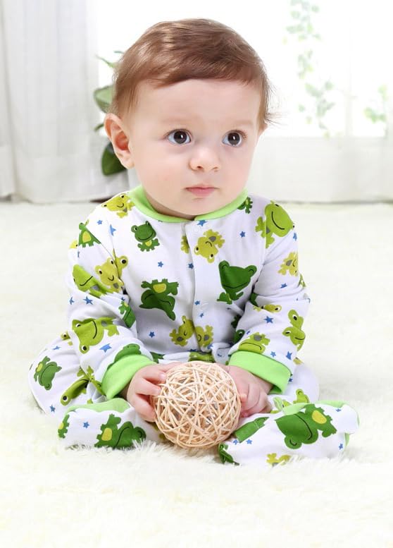 KIDDLETOWN Baby Pyjamas Newborn Baby Girls 0-3 Months Organic Cotton Long Sleeve Popper Frog Cartoon