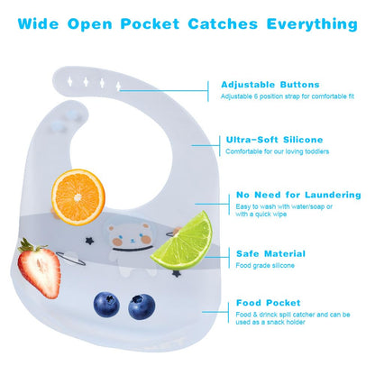 Vicloon Silikon Baby Lätzchen, 2 Stück Baby Lätzchen mit Auffangschale, BPA Frei, Einfache Reinigung, Wasserdicht Silikon-lätzchen für Jungen Mädchen, Kaninchen-Einhorn（Rosa）