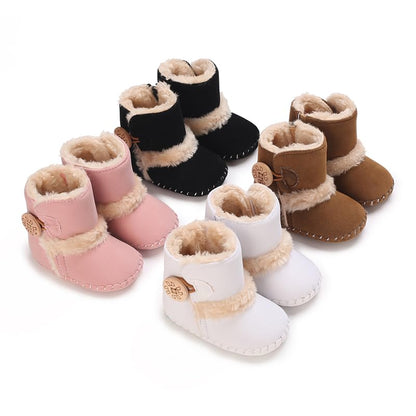 Baby Winter Warm Snow Boots Newborn Baby Girls Boys Soft Sole Buttons Fleece Boots Infant Toddler First Walker Shoes
