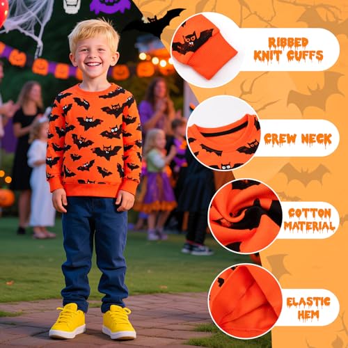 Baogaier Sweatshirt für Jungen Halloween Kürbisse Fledermaus Drucken Baumwolle Pullover Kinder Langarm Rundhalsausschnitt Shirt Activewear Tops Kleinkind Kleidung 2-7 Jahre, Gr.92-122