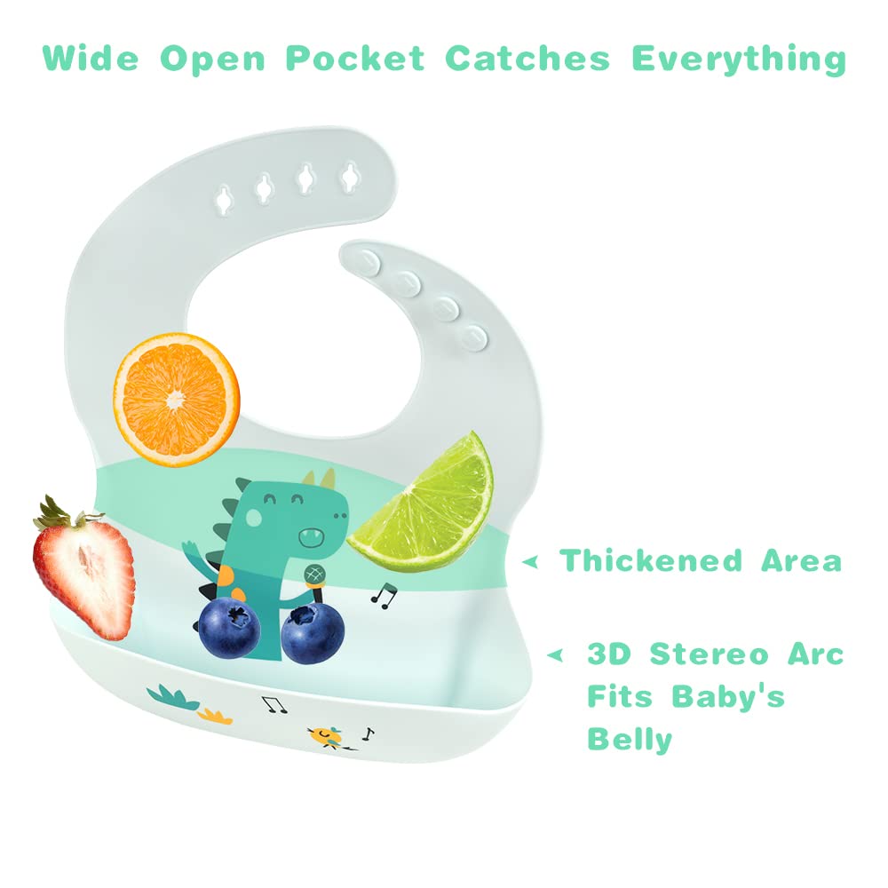 Vicloon Silikon Baby Lätzchen, 2 Stück Baby Lätzchen mit Auffangschale, BPA Frei, Einfache Reinigung, Wasserdicht Silikon-lätzchen für Jungen Mädchen, Kaninchen-Einhorn（Rosa）